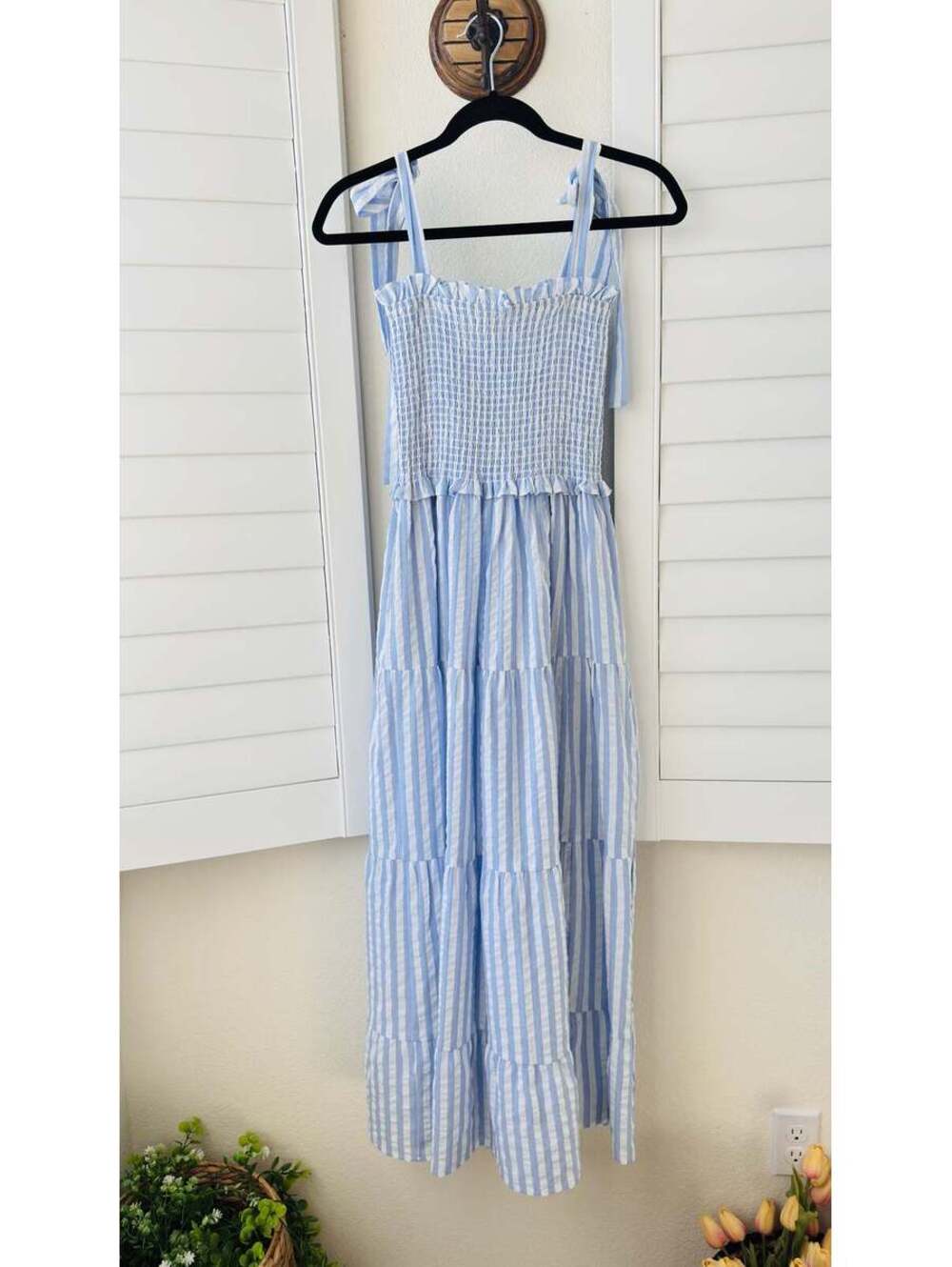 Unbranded Blue and White Striped Smocked Maxi - Size S/4-6